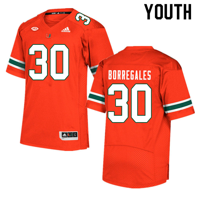 Youth #30 Jose Borregales Miami Hurricanes College Football Jerseys Sale-Orange - Click Image to Close